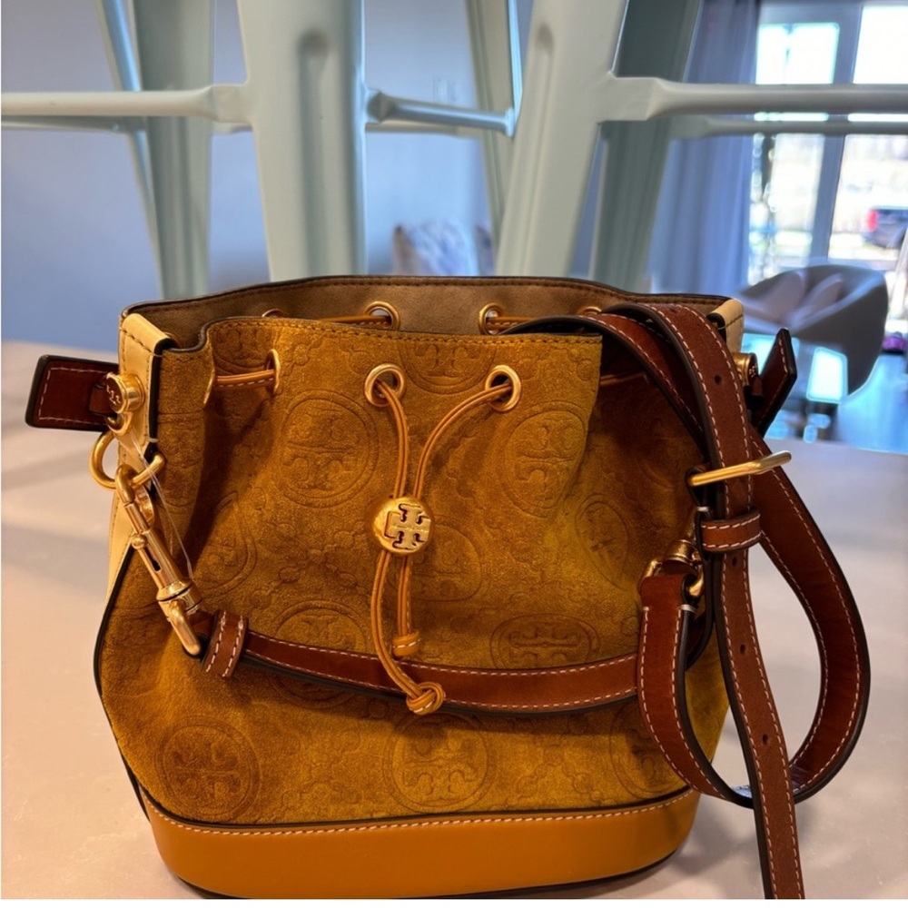 Tory Burch Brown Shoulder Bag with Leather Trim